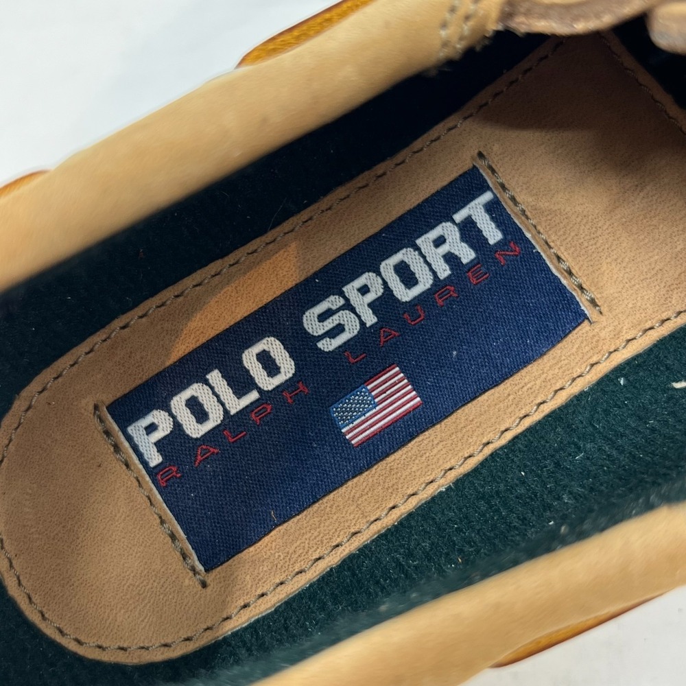 Polo Sport Ralph Lauren Boat Shoes Tan Leather Moc Toe Beige Men's 8D VTG NEW - Picture 9 of 16